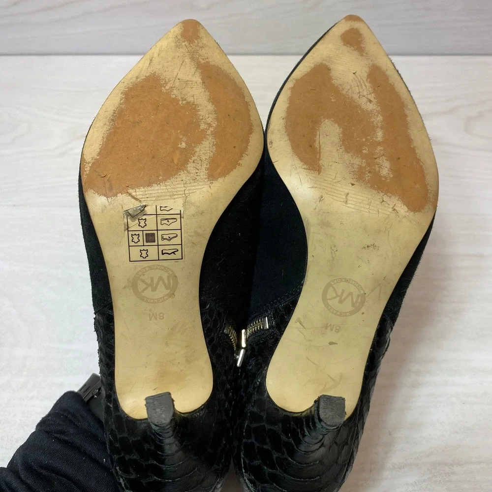 Michael Kors Womens 8M Booties Suede Snake Leather Black Stiletto Zip Shooties